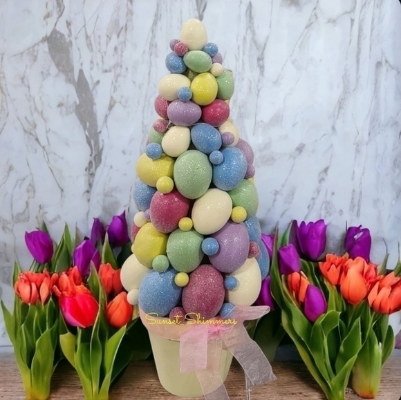 MARTHA Stewart Spring Potted Topiary Tree Centerpiece Easter Eggs Decorative 16" - Picture 1 of 6